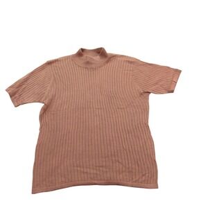 Distinctive New York Womens Silk Ribbed Knit Short Sleeve‎ Mock Neck Top Small